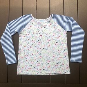Bella Bliss Floral Print Long Sleeve Tee with Multicolor Accents Size 12